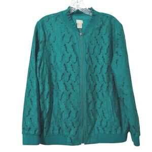 Chico’s Women’s Lace Full Zip Bomber Type Long Sleeve Lined Jacket Size 2 L 12
